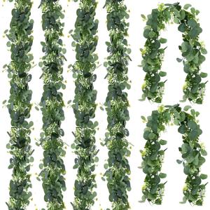 6 Pack Artificial Eucalyptus Leaf Garland, 5.9ft Faux Greenery Garland Fake Eucalyptus Wreath Vines for Centerpiece Table Wedding Backdrop Arch Wall Decor