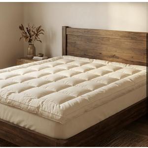 100% Merino Wool Mattress Topper for Back Pain Relief Natural Handmade Merino Wool Pad 1 Inch Thick Cooling Breathable with 2 Elastic Straps, Ivory King 78x80 Inches,  Ivory, King