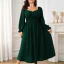 SCOMCHIC Women's Plus Size Wedding Guest Cocktail Dresses Fall Sweetheart Neckline Long Sleeve A Line Formal Maxi Dress (Green, XXXL)