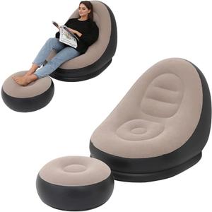 Inflatable Lounge Chair : Lazy Flocking Recliner, Air Couch Sofa for Indoor, Outdoor, Travel & Camping (No Pump)