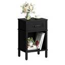 YAUKTAK Farmhouse Nightstand with Drawer, Small Wood Side Table, Wooden Bedroom Nightstand, Wood Night Stand, Black Bedside Table with Storage, Black End Table for Living Room LET512B