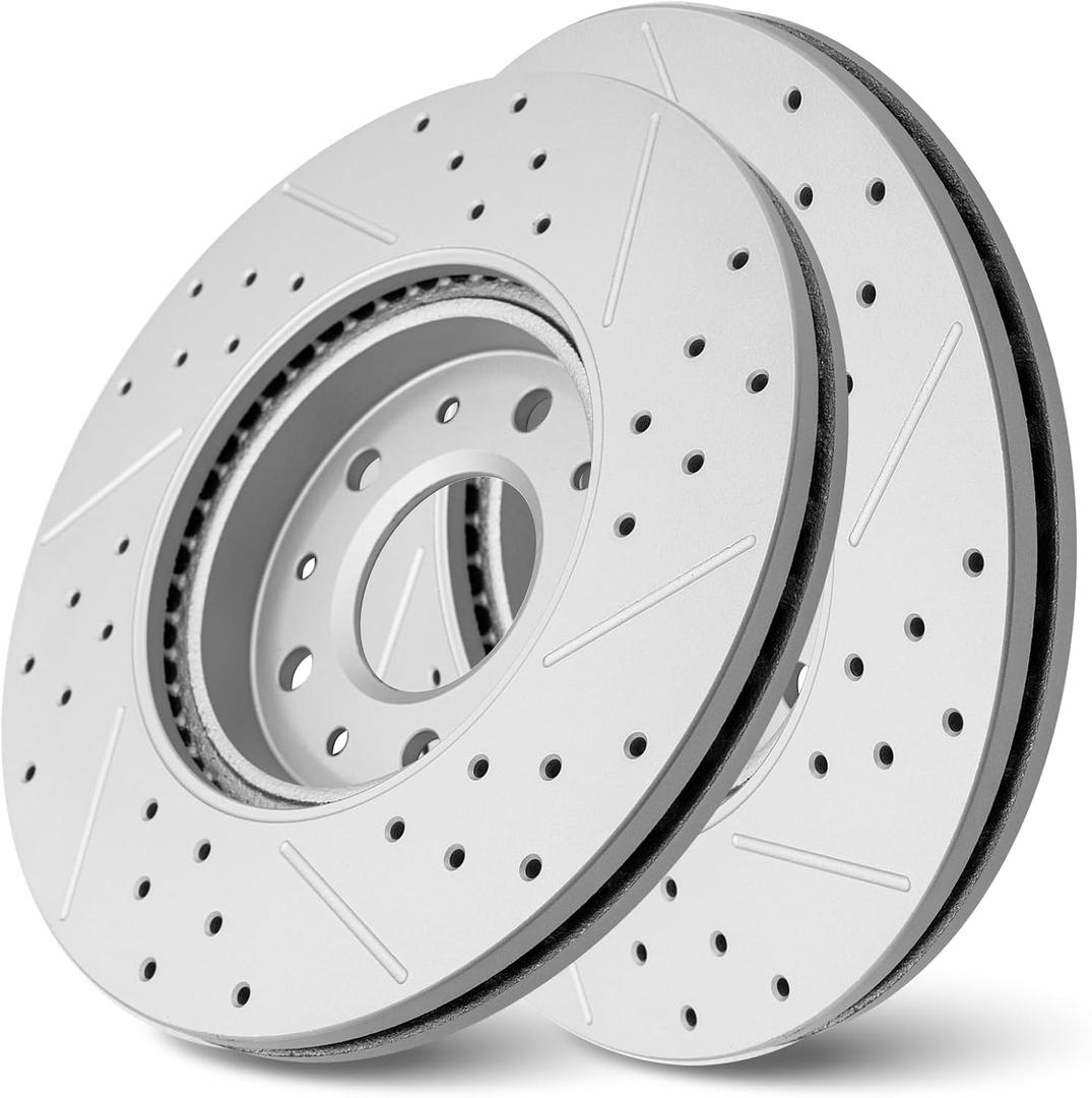 Front Disc Brake Rotors 2 Pcs Drilled Slotted Brake Rotors Set Replacement for Buick Encore GX Envista LaCrosse Regal Sportback Chevrlt Equinox Malibu Trailblazer Trax GMC Terrain 2016-2025
