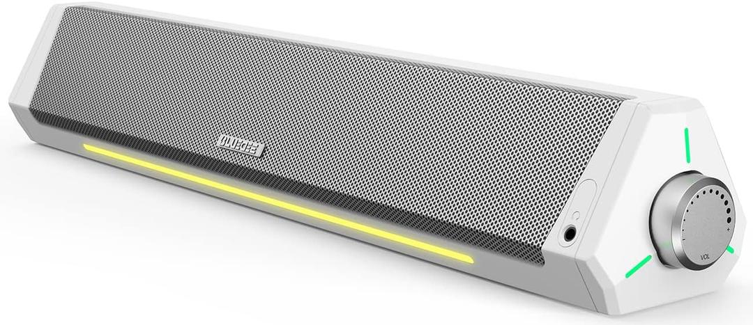 Bluedee Computer Speakers, Bluetooth Computer Soundbar, HiFi Stereo, 3.5mm Aux-in Connection, USB Powered Computer Speakers for Desktop Monitor, PC, Laptop, Tablets (White)