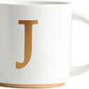 COLLECTIVE HOME - Monogram Ceramic Mugs, 15 oz Golden Initial Coffee Cups, Elegant Alphabet Tea Mugs, Elegant Personalized Mug with Gift Box, Unique Mug with Double Side Capital Letter (J)