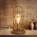 Touch Control Table Lamp for Small Spaces - 3 Way Dimmable Nightstand & Bedside Lamp for Bedroom & Living Room, Rustic Wood Cage Shade, Bulb Included