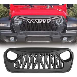 Front Shark Grille Compatible with 2018-2025 Jeep Wrangler JL JLU Gladiator JT w/o TrailCam, Matte Black