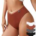 ASIMOON High Waisted Cotton Bikini Underwear for Women Sexy High Cut Cheeky Panties Ladies Stretch V Waist Panty
 XXL