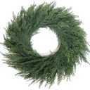 24 Inch Christmas Wreaths for Front Door Real Touch Cedar Wreath Artificial Green Wreath for Indoor Outdoor Home Window Decoration