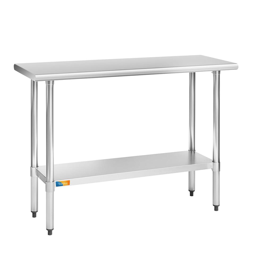 Treshin Stainless Steel Table 18" X 48" | Commercial Heavy Duty Prep & Work Table with Undershelf for Kitchen, Restaurant, Home, Hotel