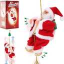 Electric Climbing Rope Santa Claus with Bead Chain Battery Operated Santa Figurines Climbs Up and Down Hanging Christmas Ornament for Christmas Tree, Party, Wall Decor