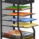 keomaisyto 6-Tier Rolling File Cart with Drawer, Under Desk Storage with Paper Letter Sliding Trays, Standing File Organizer with Wheels, Slim Workspace Organizers for Office/Home/School/Study