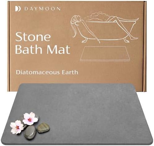 Day Moon™ Stone Bath Mat, Diatomaceous Earth Shower Mat, Non-Slip Super Absorbent Quick Drying Bathroom Floor Mat, Natural, Easy to Clean (23.6 x 15.35 Dark Grey)