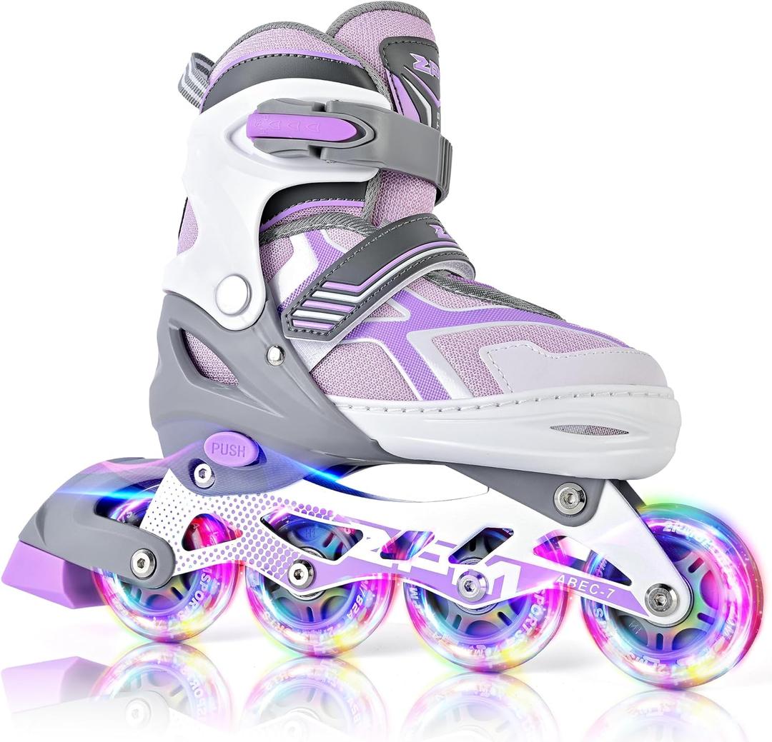 2PM SPORTS Torinx Inline Skates for Kids Boys Girls with Light Up Wheels, Adjustable Kids Roller Skates Blades for Adults Men Women Beginners, F Violet, Large - Youth (4-7 US)