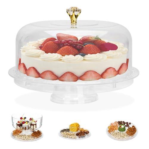 memeyou Acrylic Cake Stand with Lid Clear Cake Plate Platter Display with Dome Cover Holder Cupcake Keeper