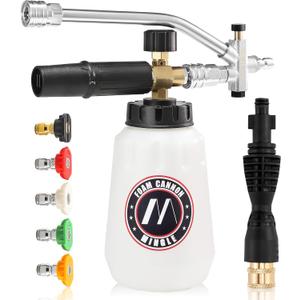 M MINGLE Foam Cannon Dual Connector Accessory for Pressure Washer Kit, Compatible with Portland Husky and Ryobi Pressure Washer, with 5 Nozzle Tips, 1/4 Inch Quick Connector