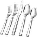 E-far 60-Piece Silverware Set, Stainless Steel Flatware Set Service for 12, Tableware Cutlery Set for Home Restaurant Party, Dinner Forks/Spoons/Knives, Square Edge & Mirror Polished, Dishwasher Safe