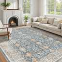 Vintage Living Room Area Rug 9x12 - Large Soft Washable Oriental Traditional Distressed Farmhouse Rugs for Bedroom - Indoor Floor Accent Carpet for Home Office House Decor - Dark Blue