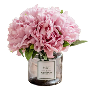 Artificial Flowers with Vase, Fake Peony Flowers in Gray Vase,Faux Flower Arrangements for Home Decor,Light Lilac,Small