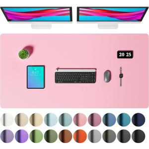 Aothia Faux Leather Desk Mat Large Mouse Pad, Non-Slip PU Leather Blotter, Waterproof Writing Surface for Office and Home (Fairy Pink, 47.2" x 23.6")