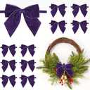 LiBongTa 12 PCs Purple Velvet Ribbon Bow Decor 5'' Pre Tied Bows, Rustic Bow for Christmas Tree, Party Favor, Gift Wrapping, Premade Vintage Velvet Bows for Wreaths, Basket, Bouquets, Gift Bag Pack Of 2