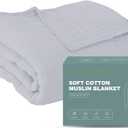 Cosy Family 4 Layer Muslin Bed Blanket - Breathable and Lightweight Gauze Boho Blanket for Spring, Soft 100% Cotton Muslin, Slate, 80x90 Inches