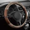 Road Comforts Leopard Steering Wheel Cover for Women, Cute Anti-Slip Microfiber Leather, Universal Fit 14.5-15 Inch Round Steering Wheel - Brown
