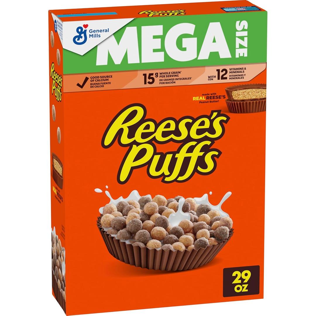 REESE'S PUFFS Chocolatey Peanut Butter Cereal, Kids Breakfast Cereal, Mega Size, 29 oz (EXP 04/26/27)