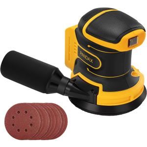 5 Brushless Cordless Random Orbital Sander Compatible with DeWalt 20V MAX Battery (TOOL ONLY), 12,000OPM Palm Sander, Dust Bag, Lightweight, 10 Sandpapers, 6 Variable Speeds for Wood, Metal & DIY