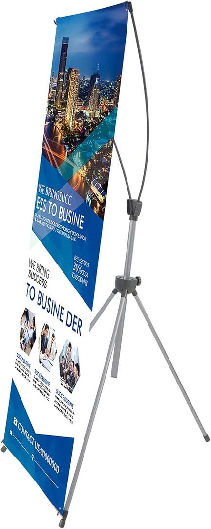 T-SIGN Reinforced Block Adjustable Tripod X Banner Stand, 23 x 63 to 32 x 78 Inch, Portable Travel Bag, Bigger, More Adaptable, Trade Show Exhibition - Silver (Pack of 1)