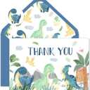 Whaline 50 Pack Dinosaur Thank You Cards Boxed Watercolor Greeting Cards with Envelopes Stickers Blank Note Card for Birthday Baby Shower Party Supplies, 4 x 6 Inch
