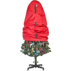 Upright Christmas Tree Storage Bag - Fits 7 Ft Artificial Xmas & Topiary Tree, Vertical Holiday Cover, Durable, Dustproof & Easy-Use Xmas Storage, Red