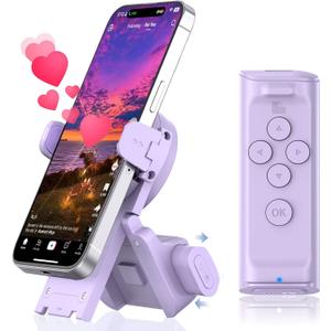 MILOUZ Remote Control Scrolling for Tiktok with Phone Stand, Page Turner for Kindle App E-Book, Bluetooth Camera Shutter Remote for iPhone, Android, iOS, iPad, Tablet (Purple)