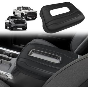 Muslogy Center Console Armrest Cover Fit for Chevy Silverado & GMC Sierra 1500 2500 3500 2022-2026 Accessories, Comfort Armrest Pad Console Lid Cushion Vegan Leather Regular Thick(Bucket Seat ONLY)