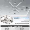 96 Inch Industrial Ceiling Fan, Large Commercial HVLS Shop Ceiling Fan for Garage Gatio Gym, Big Assed Ceiling Fans with 8 Metal Blades, Quiet Reversible DC Motor, Remote Control, 6 Speeds(Silver)