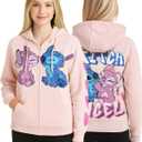 Disney Womens Zip Up Hoodies - Cars Lightning McQueen Lilo and Stitch Angel Fleece Graphic Sweatshirts for Women XL