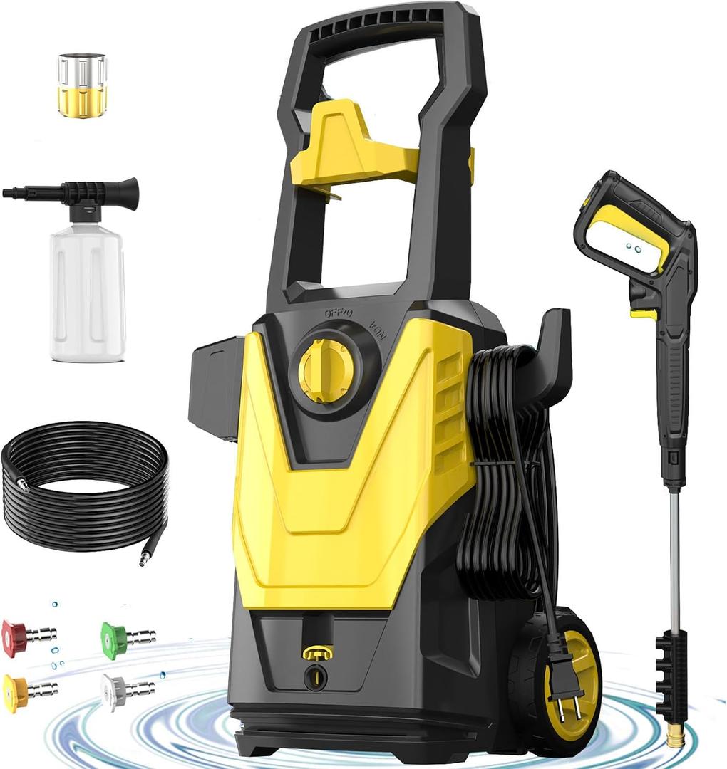 Pressure Washer 4800PSI 3.0GPM Power Washer with 4 Nozzles, Foam Cannon for Cleaning Cars, Driveways, Patios(Yellow)