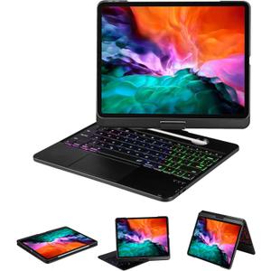 Keyboard Case for iPad Pro 12.9 inch 6th Generation 2022 5th 2021/4th 2020/3rd 2018 Gen,360 Rotatable Wireless Folio 180 Swivel Stand Hard Cover Black