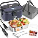 IXIIE Electric Lunch Box 80W for Adults, 1.8L Lunch Warmer with 2 Compartments for Truck/Car/Work, Fast Portable Heated Lunch Box Food Warmer Heater 12/24/110V, Lonchera Elctrica Porttil
