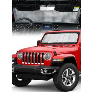 Upgraded Windshield Sunshade Compatible with Wrangler JL & Gladiator JT, Foldable Sun Visor Windshield Blocks UV Rays, Window Sun Shade Shield Protector Compatible with Wrangler JLU 2018-2024