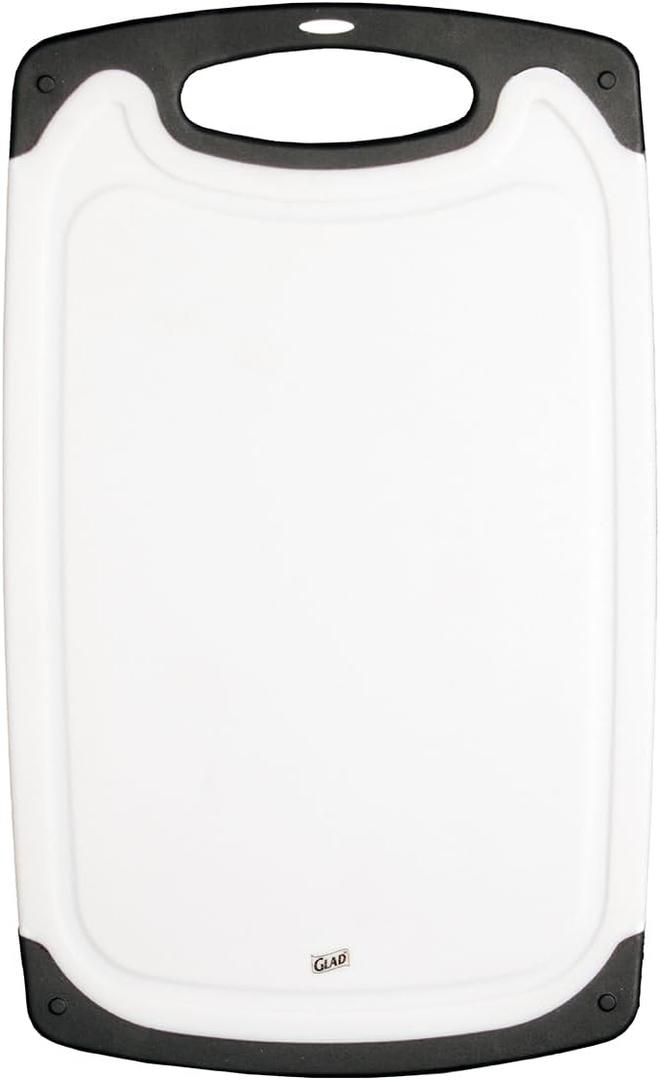 Glad Cutting Board for Kitchen - Large Plastic Chopping Block with Juice Grooves - Non Slip and Reversible with Handle, Dishwasher Safe, Size: 12.4"L x 7.8"W