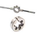 Drill America 3/8"-24 UNF X 1" OD HSS Round Adjustable Die with Matching Die Handle (Wrench), Die Stock