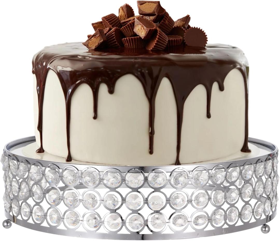 Homaisson Silver Cake Stand - 12 inch Metal Cake Display Stand with Crystal Beads,Large Mirrored Finish Dessert Display Plate, Cupcake Serving Tray, for Wedding, Party,Celebration