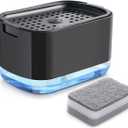 Dish Soap Dispenser and Sponge Support, Sink Soap Pump Dispenser, Liquid Soap Dispenser, Kitchen Detergent Press Box, Suitable for Kitchens, Bathrooms and Sinks (Black)