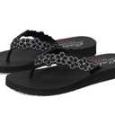 Skechers Women's MEDITATION - RARE ELEGANCE, Embellished Pearl Flower Thong, Black, 10M