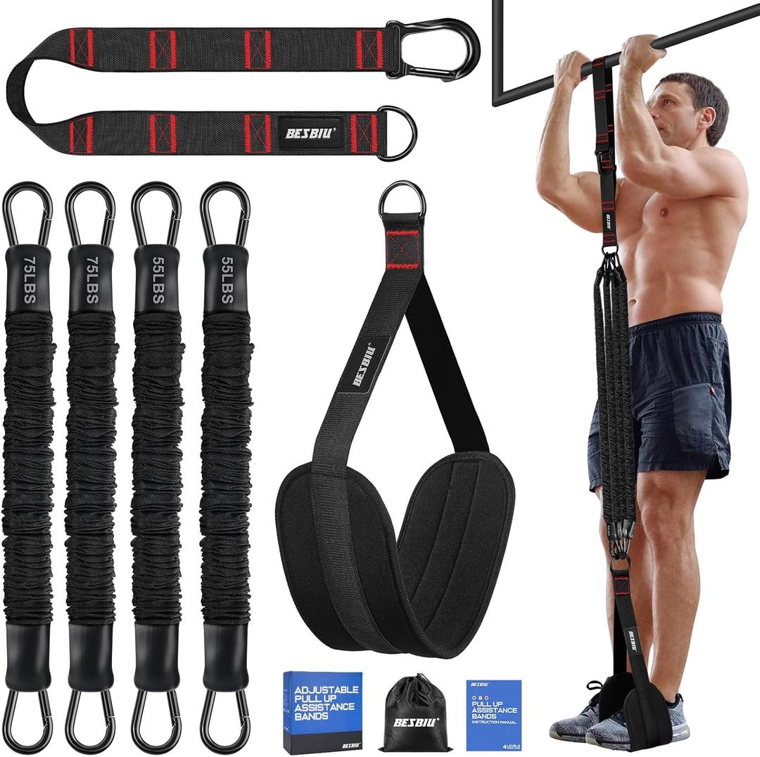 Pull Up Assistance Bands 260lbs, Heavy Pull Up Bands Resistance Bands for Pull Ups Working Out with Feet Rest, Pull Up Bar Bands Assistance Bands Strength Training Workout Equipment, Height Adjustable (Black)