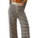 Tankaneo Womens Knit 2 Piece Lounge Sets Striped Short Sleeve Tops and Wide Leg Pants Travel Airport Vacation Outfits (S)