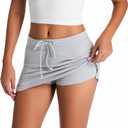 Women's Mini Skorts with Drawstring Mid Waist Side Split Bodycon Y2K Mini Skirt with Shorts (Gray, XS)