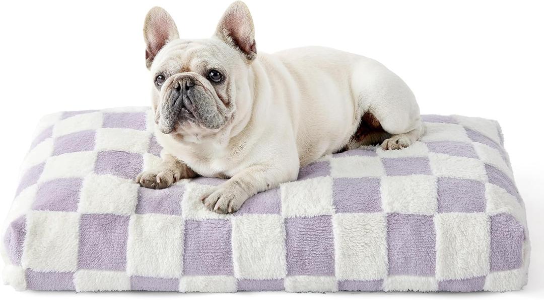 LE SURE Dog Beds Medium Size-Thick Shredded Chopped Foam Pet Bed as Gift for Indoor with Removable Cover, Cute Modern Fuzzy Plush & Anti Slip Bottom, Purple (30.0"L x 20.0"W x 4.0"Th)