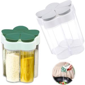 2 Pcs 5 in 1 Spice Containers, Multi-Spice Dispenser, Portable Travel Seasoning Condiment Containers, Salt Pepper Spice Shaker with Lid and Labels Clear Container Jars