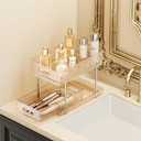 ESTHELLO 2-Tier Bathroom Counter Organizer: Vertical Storage Design for Crowded Counters, Vanity Organizer, Multi-Functional Organization, Rose Gold (11.8" x 7.4" x 9.1")